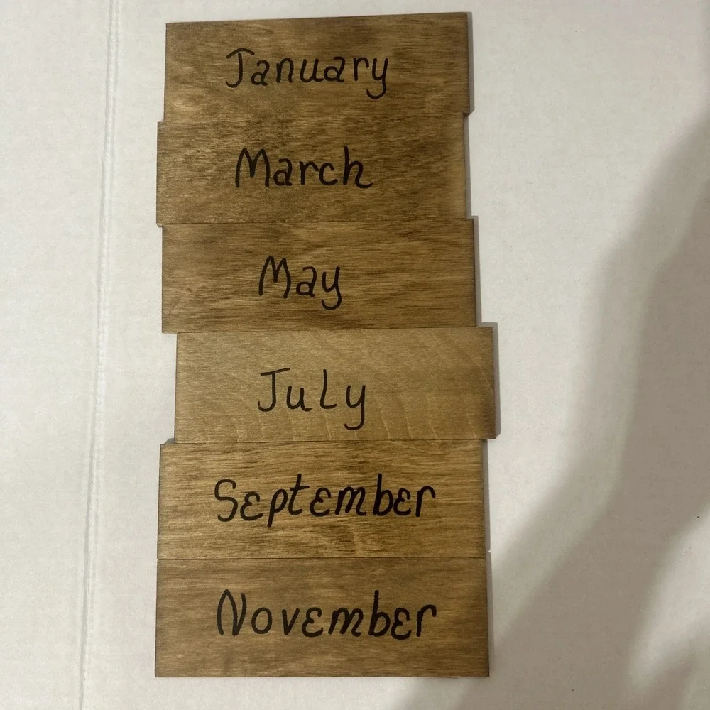 Vintage homemade wooden calendar interchangeable entres for each month Hearts
